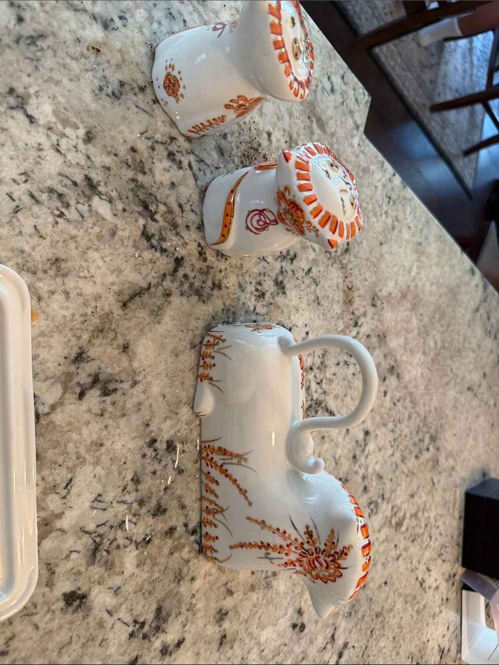 White and Orange Ceramic Tiger Butter Dish with Matching Salt & Pepper Set - Picture 5 of 8